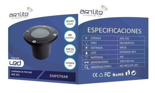 Imagen 4 de 4 de Luminaria Decorativa Empotrable A Piso Con Base Mr16