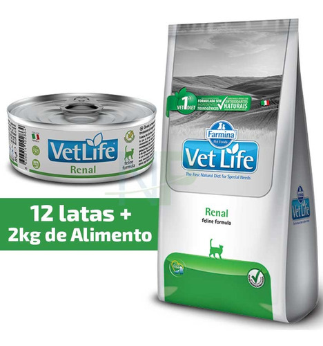 Alimento Gato Vet Life Renal 2kg Con 12 Latas Renal 85gr