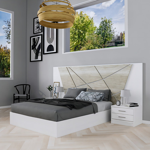 Respaldo Sommier Cabecera Mesas De Luz Dormitorio 2 Plazas Color Beige