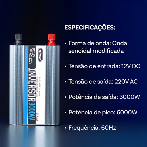 Inversor 12v Para 220v 3000w Conversor Knup Tensão Energia Transformador Pico De 6000w Onda Senoidal Modificada Bateria Brinde Alicate Multiuso Ferramenta 8 Polegadas