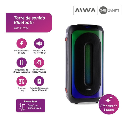Parlante Torre Bluetooth Power Bank 8500w 2202
