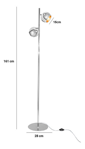 Lampara De Pie Bocha Orientable Cromado 2 Luces Led Moderna Estructura Cromo Pantalla Cromo