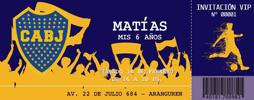 Tarjetas De Invitación Estilo Ticket Boca River Imprimibles