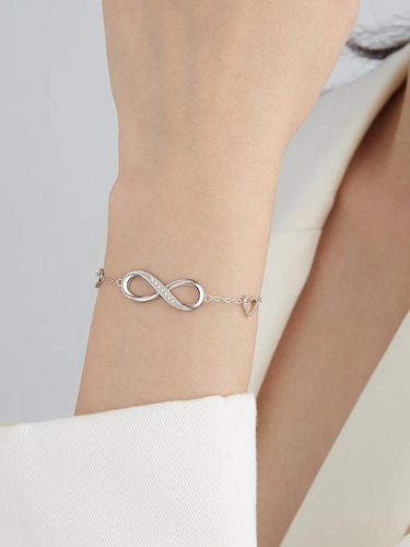 Imagen 2 de 7 de Pulsera Infinito Corazón Plata 925 Mujer Joyas Elegante