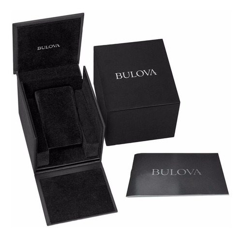 Bulova Marine Star104 Para Hombre Cronógrafo Original 98b104 Correa Negro Bisel Rosa claro Fondo Negro