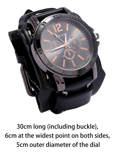 Reloj De Pulsera Para Hombre, Reloj De Cuero, Correa Ancha,