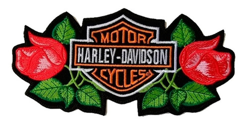 Parche Bordado Logo Harley Davidson Con Rosas Tipo Espalda