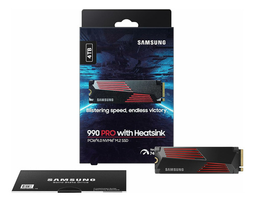 Ssd Samsung 990 Pro 4tb Heatsink Dissipador De Calor Pcie 4.0 X4 Nvme Gaming M.2 2280 Até 7450mb/s Mz-v9p4t0cw Para Ps5 Cor Preto