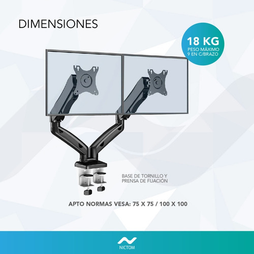 Imagen 5 de 5 de Soporte De Mesa Tv/monitor Nictom Smh02 13 -29 Doble Brazo