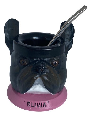 Mate Bulldog Frances / Mate Impreso 3d + Bombilla 