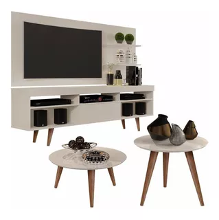 Conj Sala Com Rack E Painel Linea Mesa Centro E Lateral Off Cor Bege