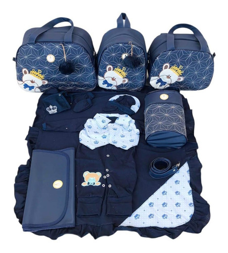 Kit Bolsas De Maternidade Elyã Baby Urso Azul 10 Itens