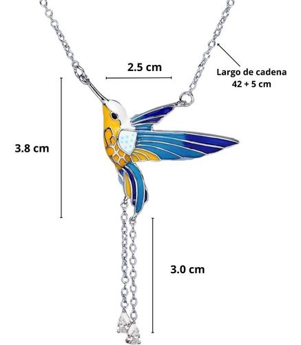 Imagen 2 de 6 de Collar De Colibrí Esmaltado Con Circonias Cúbicas