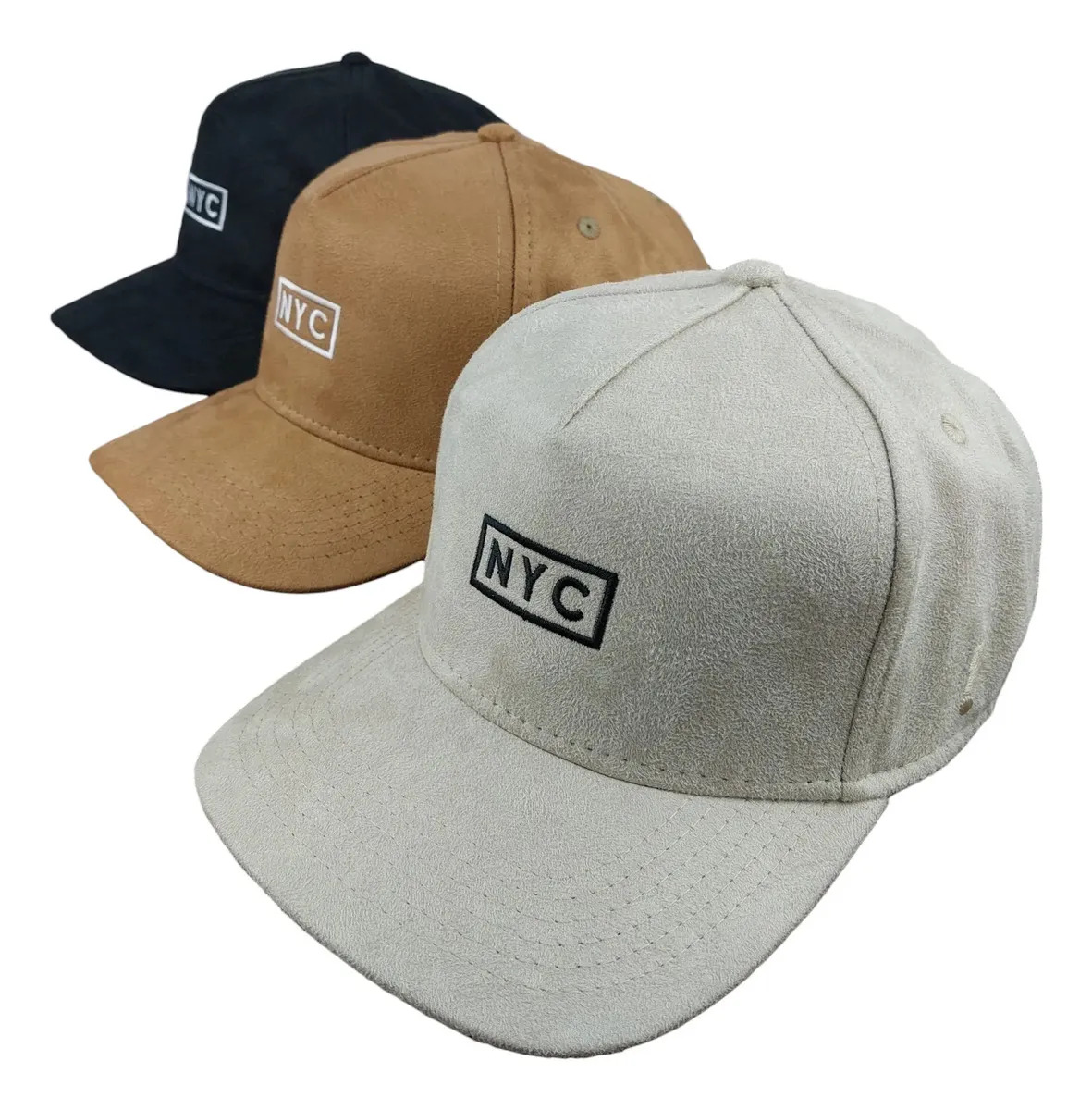 Bonés Aba Curva Nyc Bordado Camurça Trucker Americano Fitão Cor Bege - Areia Tamanho Único
