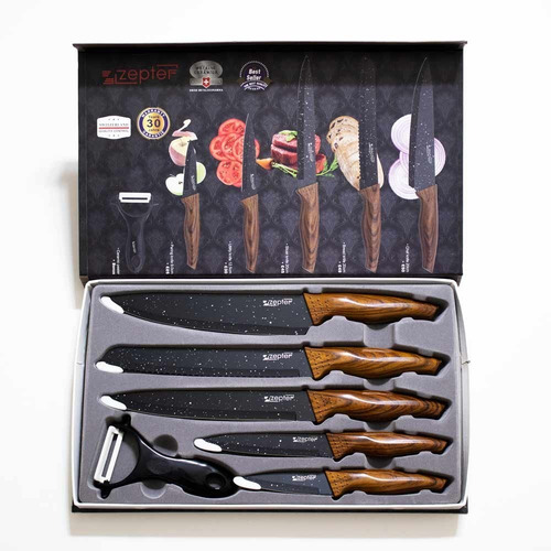 Imagen 1 de 5 de Set Cuchillos Chef Zepter 6 Piezas Profesional Simil Madera