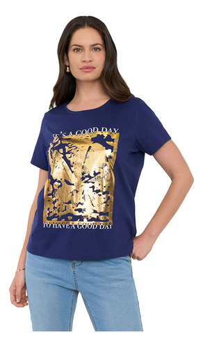 Polera Mujer M/c Focal Print Azul Royal Corona