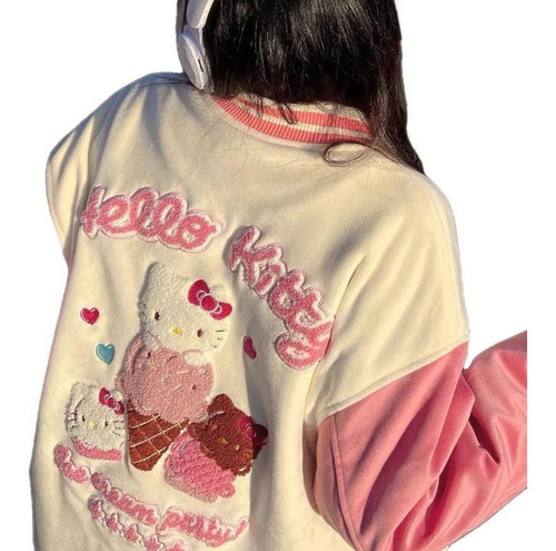 Sudadera Hello Kitty Rosa Terciopelada Tela Chamarra