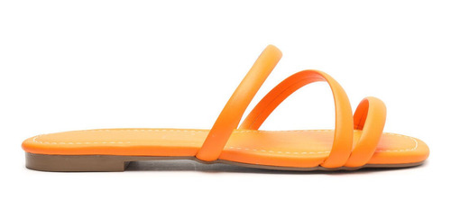 Imagem 2 de 2 de Sandália Feminina Rasteira Baixa Três Tiras Laranja My Shoes
