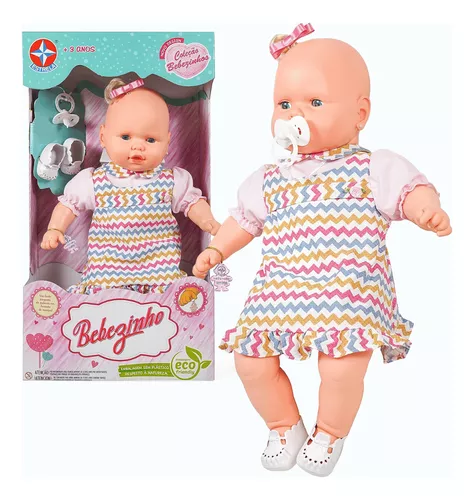 Boneca Bebezinho Reborn Vestido Rosa Claro Estrela