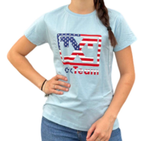 Blusinha Country Feminina Tex Team T-shirt Azul Claro