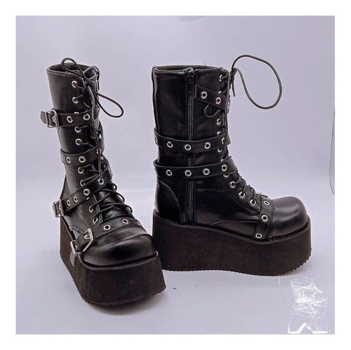Botas Altas De Plataforma Con Hebilla De Cinturón Punk Mujer