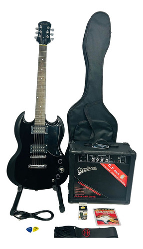 Kit Guitarra Eléctrica Deviser Sg10 Bk + Amplifica + Estuche
