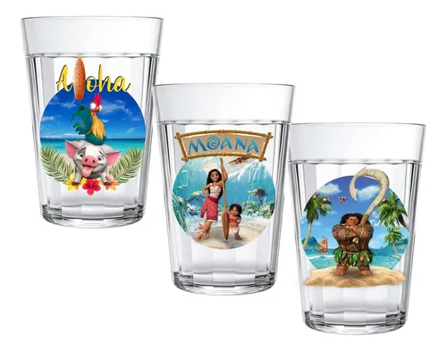 Conj. 3 Copos Vidro 190ml Americano Desenho Princesa Moana