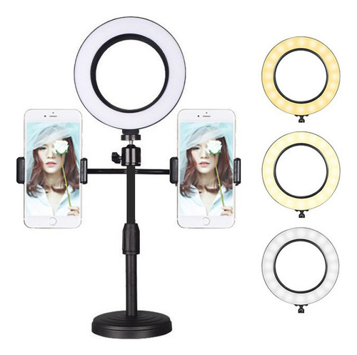 Aro Luz Led 16cm Maquillaje Lampara Con Soportes Foto Video Color De La Estructura Negro