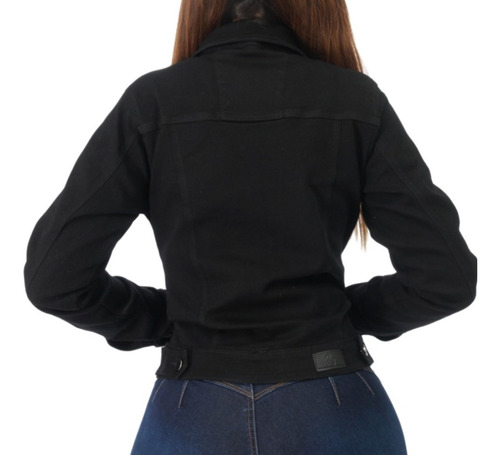 Chamarra Mezclilla Casual Clásica Stretch Negra Ref06-n