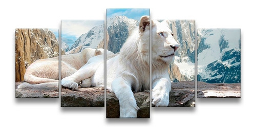 Quadro Decorativo 129x63 Sala Leão Branco Albino Rugindo