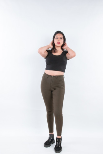 Pantalón Elasticado Calce Perfecto Mujer Verde Oscuro