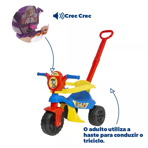 Triciclo Motoca Kemotoca Kendy - Suporta 25kg - C/ Empurrador, Apoio para  os Pés, Protetor Lateral e Par