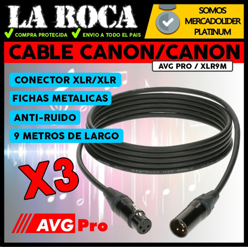 Imagen 3 de 10 de 3 Cable Xlr Dmx Canon Para Microfono Canon 9 Metros La Roca