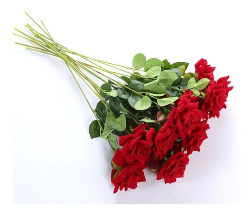 Rosa Vermelha Flor Artificial Em Toque Real 25 Cm Veludo