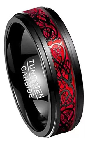 Anillos Tungsteno Negro Fja Azul /rojo /oro Dragon 8mm Italy