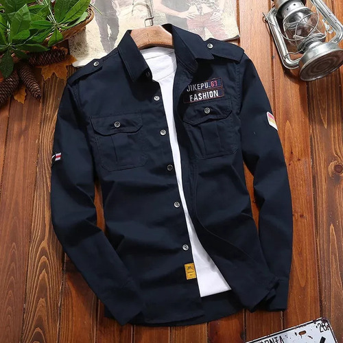 Camisas Para Hombre, Camisa Militar De Algodón, Chamarra Cas