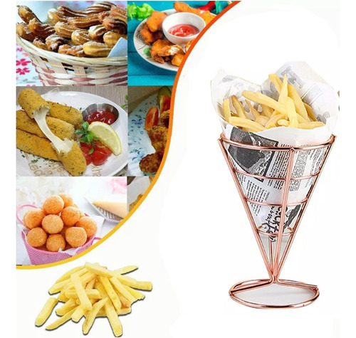 Cono Para Patatas Fritas Y Aperitivos Acero Inoxidable 2pc
