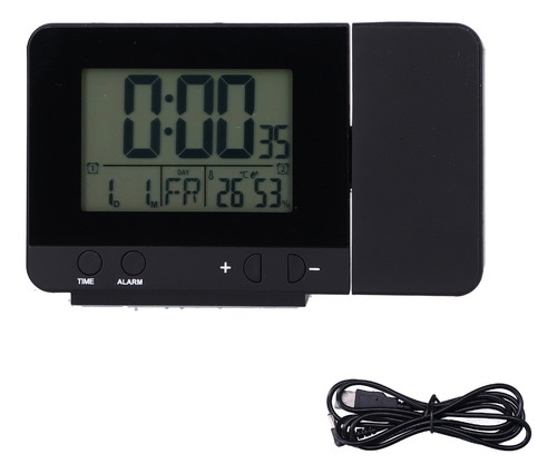 Reloj De Proyección, Pantalla Lcd De Temperatura Negra, Usb