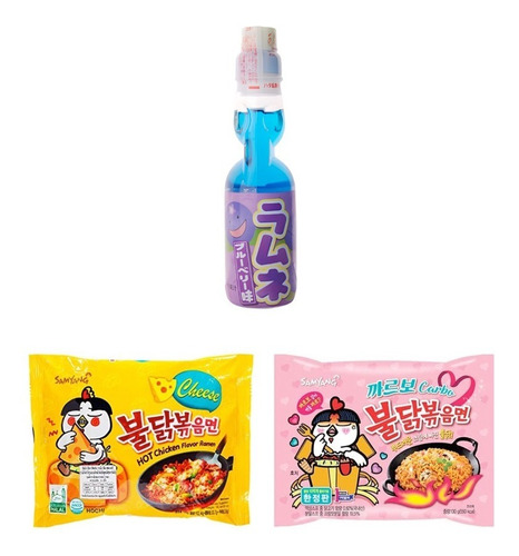 Paq 3pz Ramen Coreano Samyang Buldak Queso Ramune Mora Azul