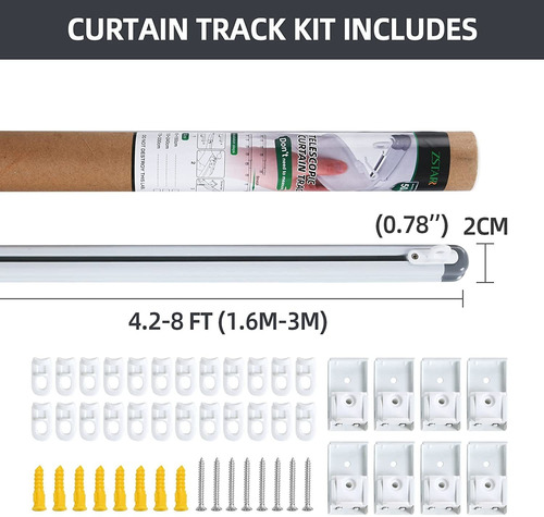 Zstarr Riel De Cortina De Techo, 9.8 Ft (5.2 A 9.8 Pies), Ri