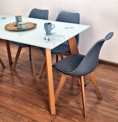 Mesa Vidrio Comedor Rectangular Patas Haya Outlet Oferta!