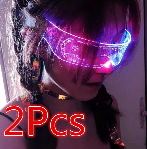 2 Gafas Futuristas De Neón Cyberpunk Para Fantasía Unisex