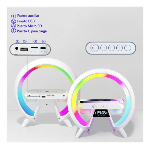 Bocina Doble Rgb Con Cargador Inalambrico Y Reloj