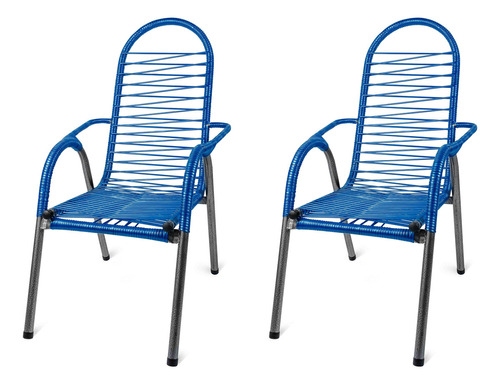 Kit 2 Cadeiras De Varanda Alpendre Área Cordinha Fio Pvc Cor Azul