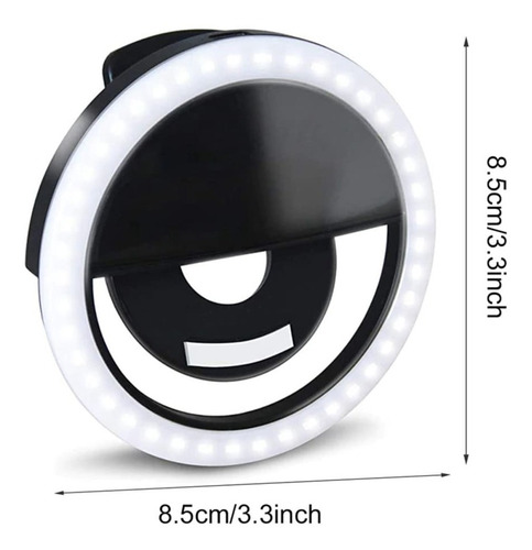 Aro Luz Led Para Selfie Anillo Flash Celular Recargable Usb Color Negro