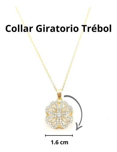 Imagen 2 de 8 de Collar Mujer Elegante Giratorio Cristales Trebol Dorado