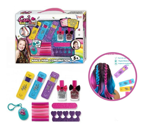 Set Decoración Uñas Para Niñas Con Tiza Para Cabello J-2017