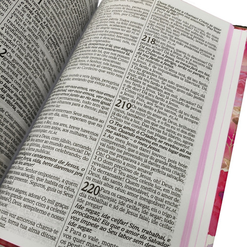 Bíblia Sagrada Rc Letra Gigante Com Harpa E Corinhos Capa Dura Floral Rosa Com Índice Lateral