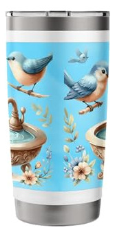 Taza Aislante De Acero Inoxidable Con Diseño Floral