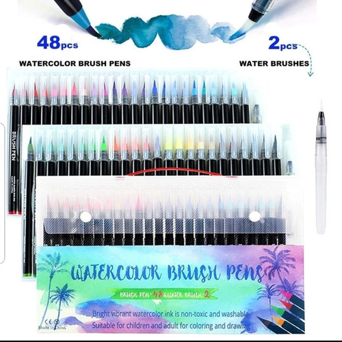 Marcadores (plumones) Brush Watercolor X 48 + 2 Pinceles 